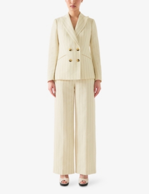 LK BENNETT: Amore Double-Breasted Pinstripe Linen-Blend Blazer