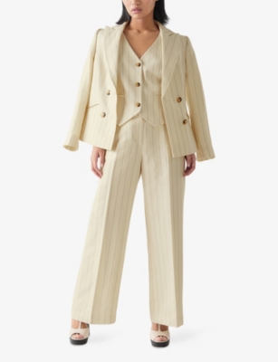 LK BENNETT: Amore Petite Pinstripe Double-Breasted Linen Blazer