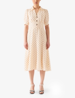 LK BENNETT: Sophie Polka-Dot Puff-Sleeve Silk-Blend Midi Dress