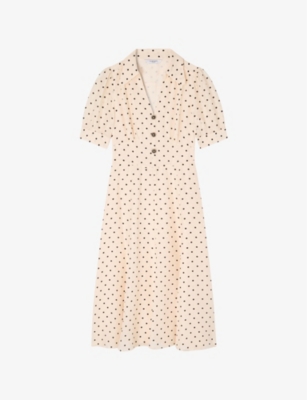 LK BENNETT: Sophie Polka-Dot Puff-Sleeve Silk-Blend Midi Dress