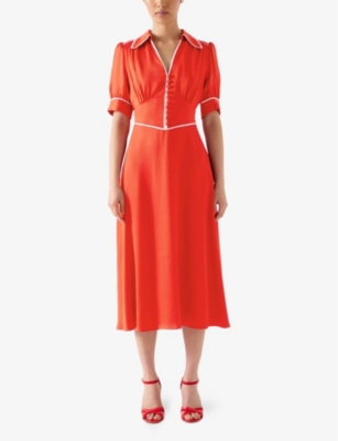 LK BENNETT: Lou Button-Down Puff-Sleeve Crepe Midi Dress