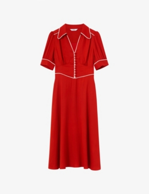 LK BENNETT: Lou Button-Down Puff-Sleeve Crepe Midi Dress