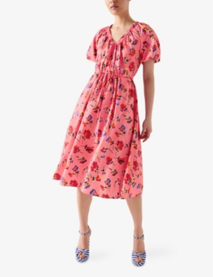 LK BENNETT: Brigitte Floral-Print V-Neck Cotton Midi Dress