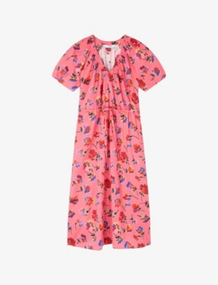 LK BENNETT: Brigitte Floral-Print V-Neck Cotton Midi Dress