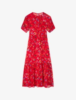 LK BENNETT: Tilly Floral-Print Puff-Sleeve Silk Midi Dress
