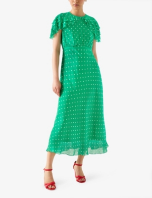 LK BENNETT: Ellen Polka-Dot Short-Sleeve Woven Midi Dress