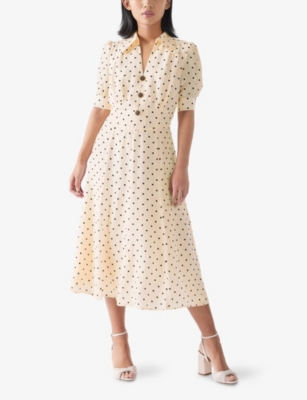 LK BENNETT: Sophie Petite Polka-Dot Silk-Blend Midi Dress