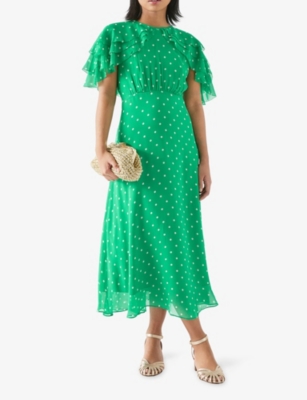LK BENNETT: Ellen Petite Polka-Dot Short-Sleeve Woven Midi Dress