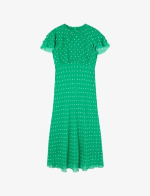 LK BENNETT: Ellen Petite Polka-Dot Short-Sleeve Woven Midi Dress