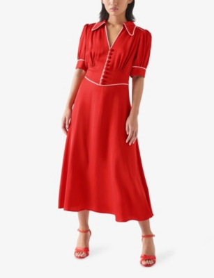 LK BENNETT: Lou Petite Contrast-Trim Short-Sleeve Crepe Midi Dress