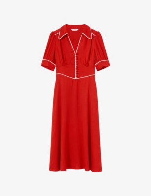 LK BENNETT: Lou Petite Contrast-Trim Short-Sleeve Crepe Midi Dress