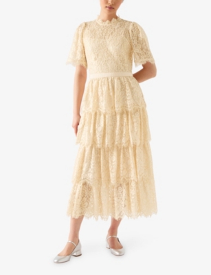 Cecily Lace-Embroidered Short-Sleeve Cotton-Blend Midi Dress