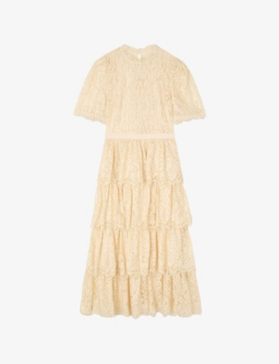 Cecily Lace-Embroidered Short-Sleeve Cotton-Blend Midi Dress
