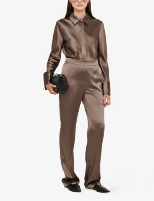 Joseph Womens Escargot Tova Straight-leg Silk Satin Trousers In Escargot