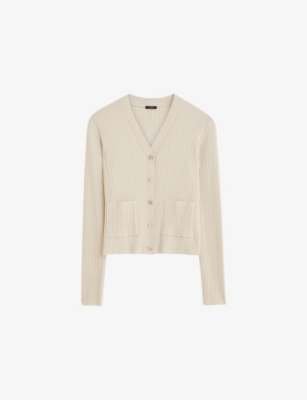 Joseph Womens Quail V-neck Ribbed Wool-blend Cardigan In Quail