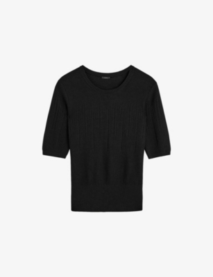 Shop Joseph Womens Black Short-sleeved Knitted Wool And Silk Top