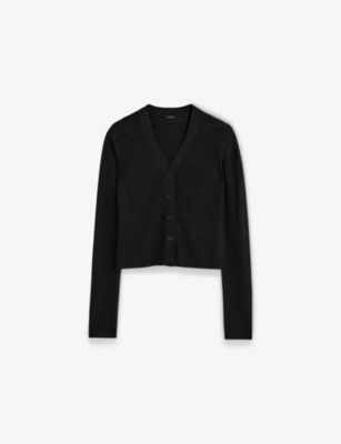 Joseph Womens Black V-neck Knitted Wool And Silk Cardigan In Black