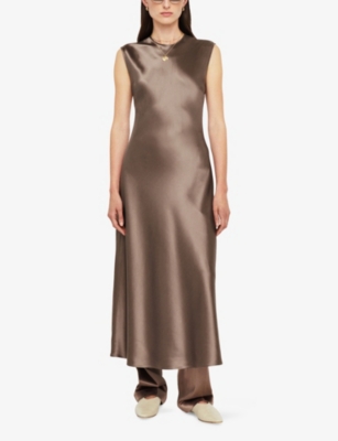 Joseph Womens Escargot Garnier Sleeveless Silk Midi Dress In Escargot