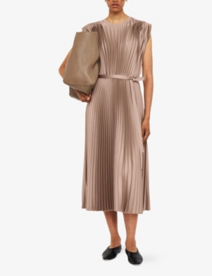 Joseph Volta Sleeveless Plisse Midi Dress In Escargot