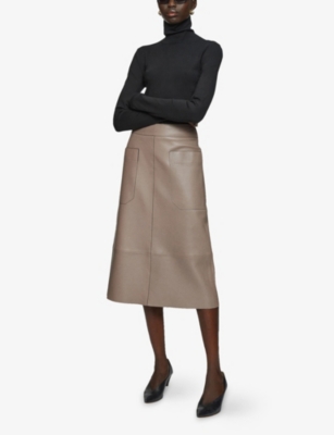 JOSEPH: Blomfield Side-Pocket Leather Midi Skirt