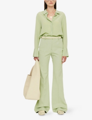Joseph Womens Matcha Tafira Flared-leg Stretch-woven Trousers