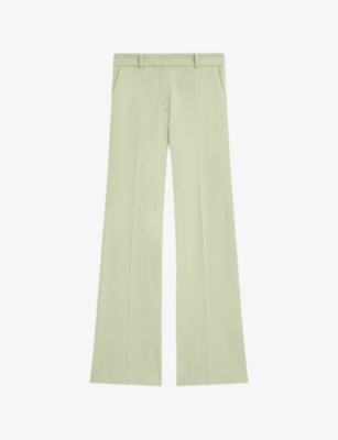 Joseph Womens Matcha Tafira Flared-leg Stretch-woven Trousers