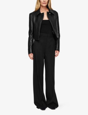 Joseph Womens Black Alana Wide-leg Mid-rise Stretch Wool-blend Trousers In Black