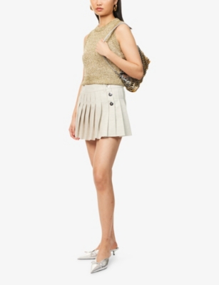 RABANNE: Box-Pleat Button-Front Cotton and Wool-Blend Mini Skirt