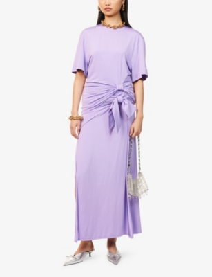 Shop Rabanne Womens  Drape-tie Split Jersey Maxi Skirt In Lavender