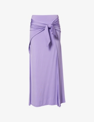 Shop Rabanne Womens  Drape-tie Split Jersey Maxi Skirt In Lavender