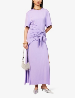 RABANNE WOMENS LAVENDER TIED SHORT-SLEEVE JERSEY T-SHIRT 