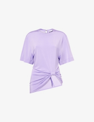 RABANNE WOMENS LAVENDER TIED SHORT-SLEEVE JERSEY T-SHIRT 