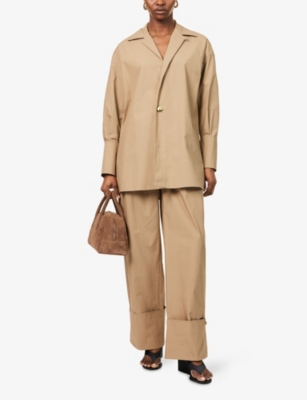 DARKPARK: Diana Pleated Wide-Leg Low-Rise Cotton Trousers