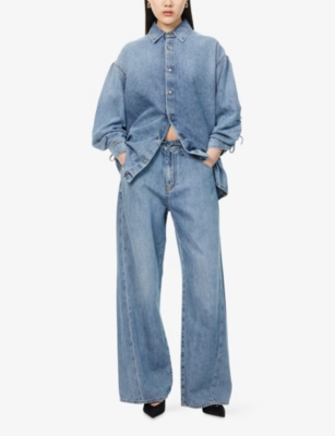 Shop Darkpark Womens San Fran Blue Iris Wide-leg Cotton-blend Denim Jeans