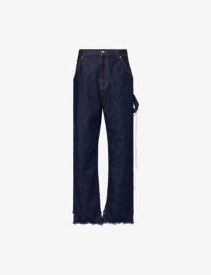 DARKPARK: Lisa Chain-Embellished Carpenter Raw-Hem Denim Jeans