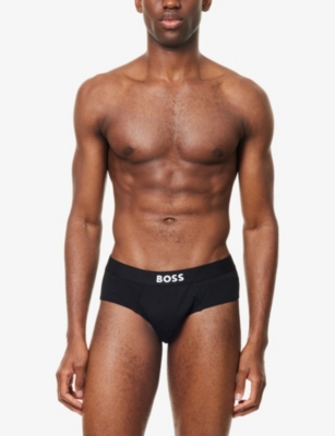 Hugo Boss Mens 001 Black Boss One X David Beckham Logo-waistband Pack Of Three Stretch-cotton Hipster Briefs In Black