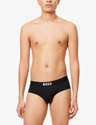 Shop Hugo Boss Mens Black Boss One X David Beckham Logo-waistband Pack Of Three Stretch-cotton Hipster Briefs