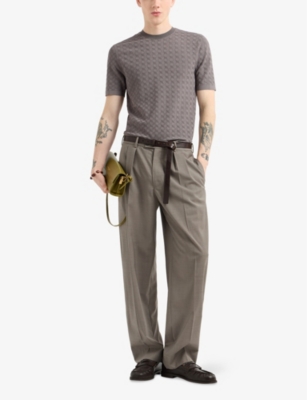 EMPORIO ARMANI: Embossed-Pattern Short-Sleeve Knitted Jumper