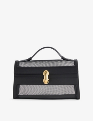 Savette Womens Symmetry Pochette Mesh And Leather Top-handle Bag Black