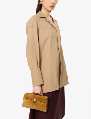 Savette Womens Symmetry Pochette Suede Top-handle Bag Sepia