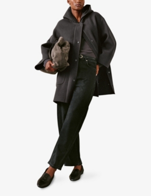The White Company S Graphite Hooded Double-faced Wool-blend Coat In Gray