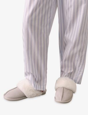 The White Company S Pale Grey Faux-suede Mule Slippers In Gray