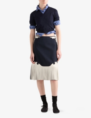 Prada Womens Blue V-neck Short-sleeve Knitted Wool Jumper In Blue