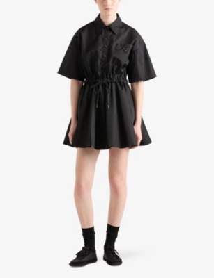 PRADA: Brand-Plaque Short-Sleeve Shell Mini Dress
