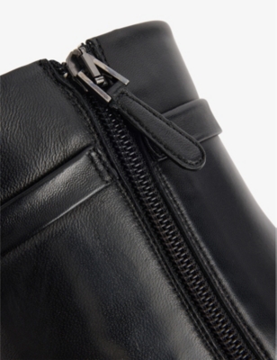Brand-Plaque Heeled Leather Ankle Boots