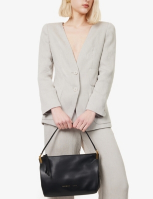 Foiled-Branding Leather Shoulder Bag