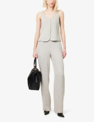 Ribbed V-Neck Woven-Blend Waistcoat