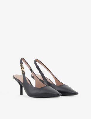 Eagle-Plate Slingback Leather Court Heels