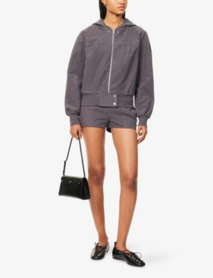 Peachy Den Womens Graphite Edie Slim-fit Cotton Shorts In Gray