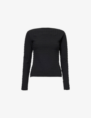 Peachy Den Womens Cindy Textured Stretch-woven Top Black Xs
